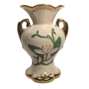 Hull Art Urn Style Vase Floral with Gold Accents